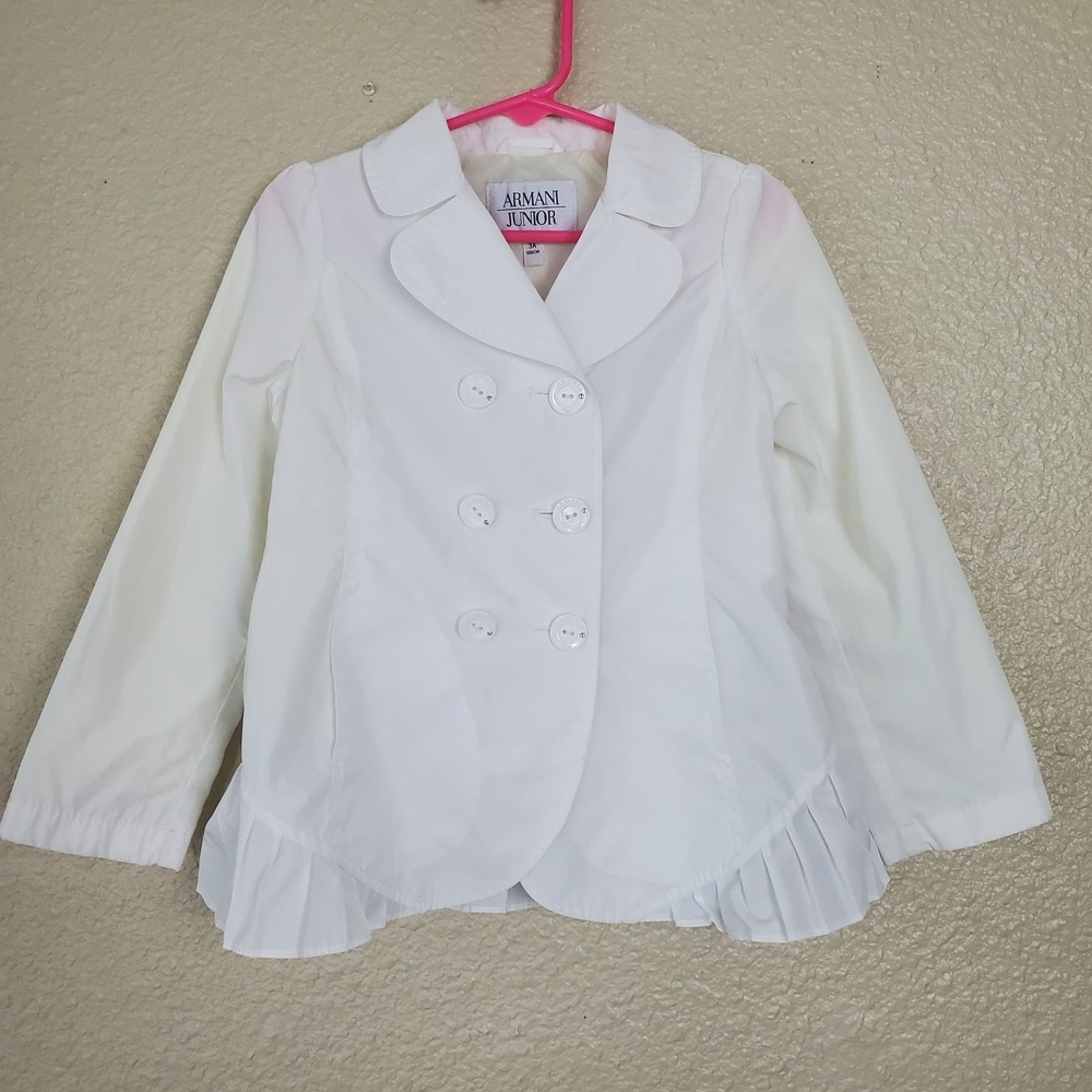 Armani Junior Girls White Double Breasted Lightweight Ruffle Jacket Size 3Y 100C